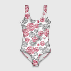 Женский купальник-боди Крупный красный серый горох с леопардовой текстуро