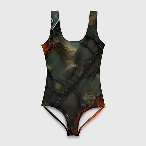 Женский купальник-боди Разорванный камуфляж с огнем / 3D-принт – фото 1