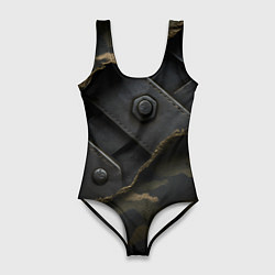 Купальник-боди 3D женский Порванная камуфляжная ткань с металлом, цвет: 3D-принт