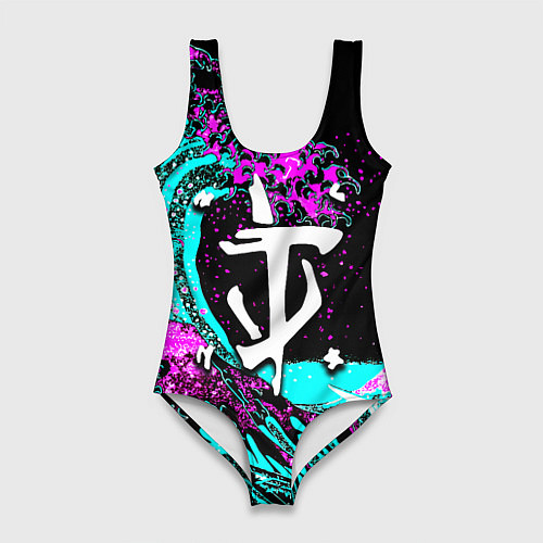 Женский купальник-боди Doom самураи неоновая волна / 3D-принт – фото 1