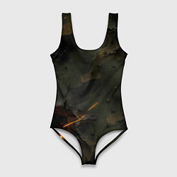 Женский купальник-боди Огненные следы от пуль на камуфляже