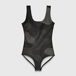 Купальник-боди 3D женский Черно-серый камуфляж, цвет: 3D-принт