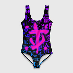 Купальник-боди 3D женский Doom логотипы игр неон, цвет: 3D-принт