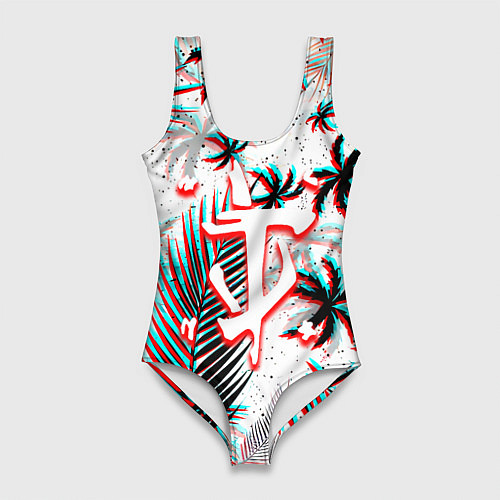 Женский купальник-боди Doom тропики глитч / 3D-принт – фото 1