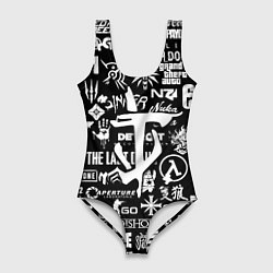 Купальник-боди 3D женский Doom логотипы всех игр, цвет: 3D-принт