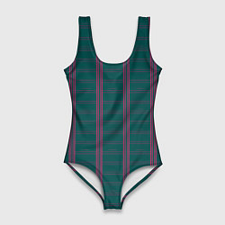 Купальник-боди 3D женский Color dark cage pink stripes, цвет: 3D-принт