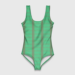 Женский купальник-боди Color green cage brown stripes