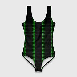 Женский купальник-боди Color black cage green stripes