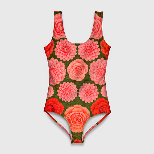 Женский купальник-боди Цветочная поляна паттерн / 3D-принт – фото 1