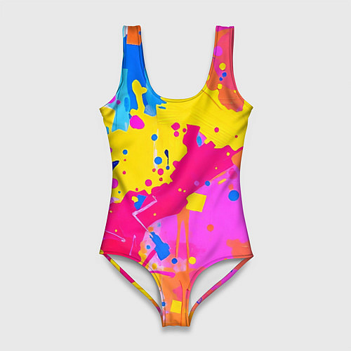 Женский купальник-боди Яркие пятна акриловой краски на стене / 3D-принт – фото 1