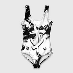 Купальник-боди 3D женский Doom краски всплеск белые, цвет: 3D-принт