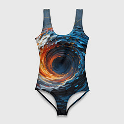 Женский купальник-боди Краска синяя и оранжевая в форме вихря