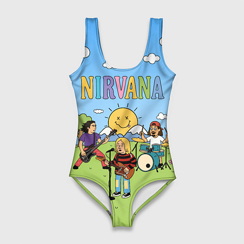 Женский купальник-боди Nirvana мультяшный стиль на поляне / 3D-принт – фото 1