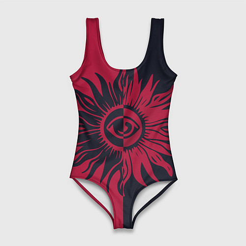 Женский купальник-боди Солнце красно-синее / 3D-принт – фото 1