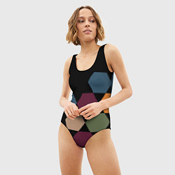 Купальник-боди 3D женский Honeycombs autumn colors, цвет: 3D-принт — фото 2