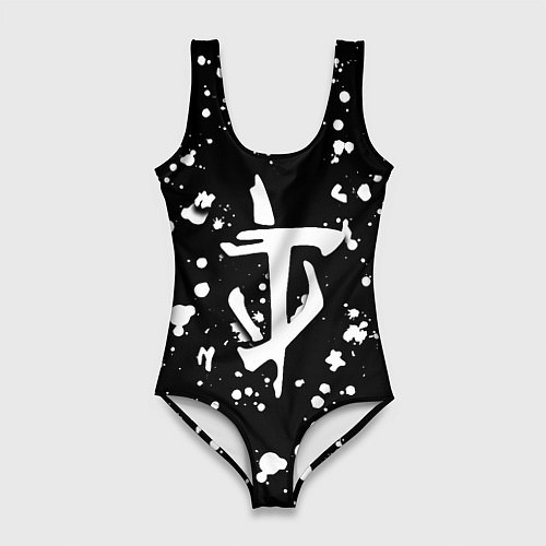 Женский купальник-боди Doom белые краски текстура / 3D-принт – фото 1