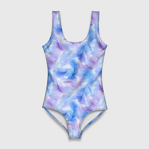 Женский купальник-боди Узор из голубых и сиреневых перьев / 3D-принт – фото 1