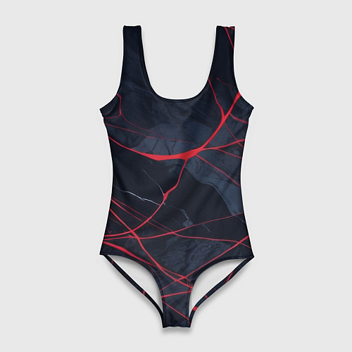 Женский купальник-боди Мраморные узоры из переплетений красных линий / 3D-принт – фото 1