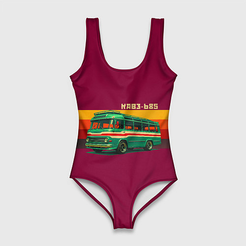 Женский купальник-боди Ретро автобус КАВЗ-685 поп-арт / 3D-принт – фото 1