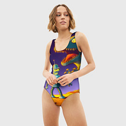 Купальник-боди 3D женский Бендер на сказочной планете динозавров, цвет: 3D-принт — фото 2