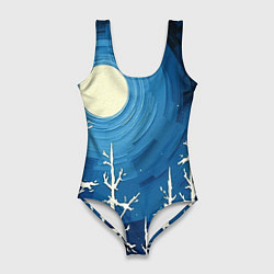 Женский купальник-боди Полнолуние и берёзы акрилом