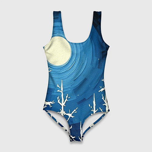 Женский купальник-боди Полнолуние и берёзы акрилом / 3D-принт – фото 1