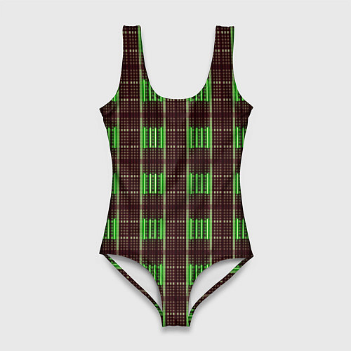 Женский купальник-боди Neon color black and green stripes / 3D-принт – фото 1