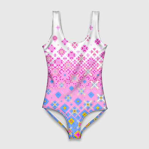 Женский купальник-боди Розово-голубой узор / 3D-принт – фото 1