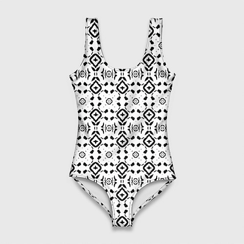Женский купальник-боди Черно-белый абстрактный узор / 3D-принт – фото 1