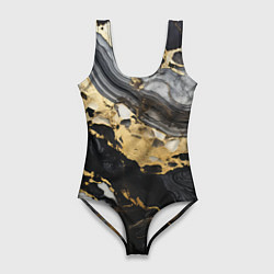 Купальник-боди 3D женский Черный серый золотой мрамор, цвет: 3D-принт