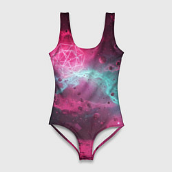 Женский купальник-боди Космическая абстракция с геометрическими фигурами
