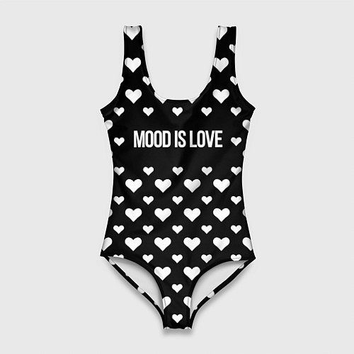 Женский купальник-боди Настроение любовь чёрный с сердечками / 3D-принт – фото 1
