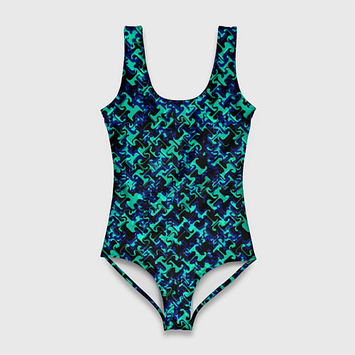 Женский купальник-боди Сине-зелёный абстрактный паттерн / 3D-принт – фото 1