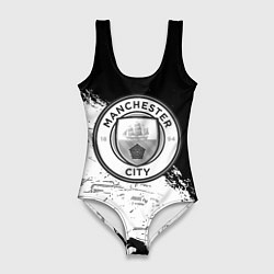 Купальник-боди 3D женский Манчестер сити черно белые краски, цвет: 3D-принт