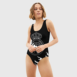 Купальник-боди 3D женский Real Madrid белый огонь текстура, цвет: 3D-принт — фото 2