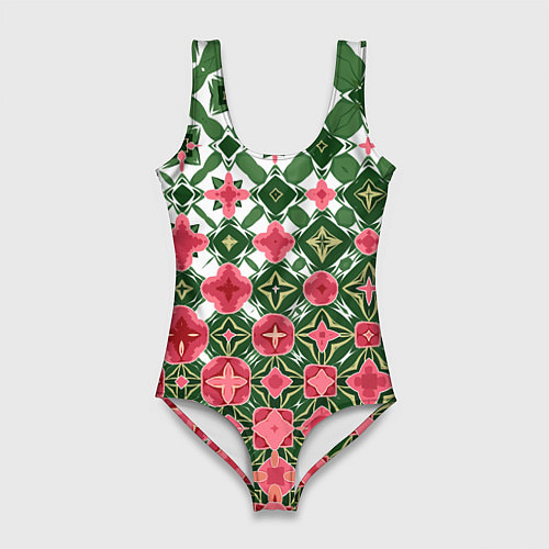 Женский купальник-боди Розово-зеленая метаморфоза / 3D-принт – фото 1