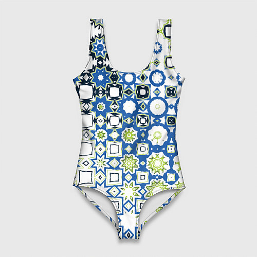 Женский купальник-боди Сине-зеленая абстракция / 3D-принт – фото 1