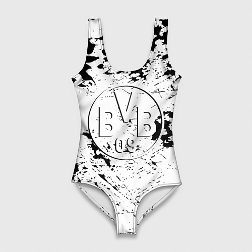 Женский купальник-боди Borussia черно белые краски / 3D-принт – фото 1