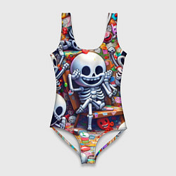 Купальник-боди 3D женский Смеющиеся прикольные скелетики - нейроарт, цвет: 3D-принт