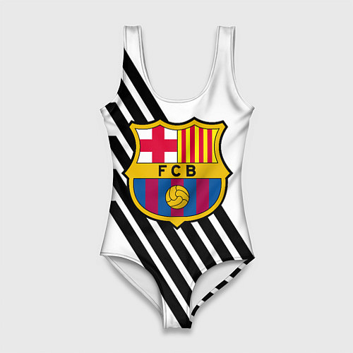 Женский купальник-боди Barcelona черно белые полосы / 3D-принт – фото 1