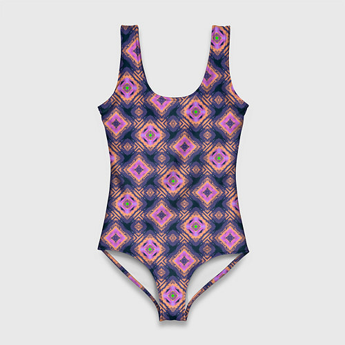 Женский купальник-боди Фиолетово-розовый геометрический паттерн / 3D-принт – фото 1