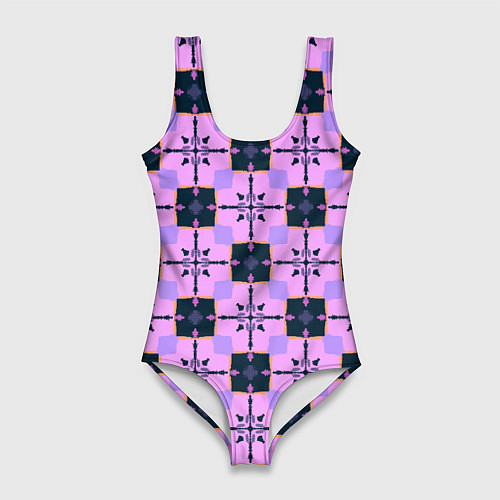 Женский купальник-боди Квадраты с цветочными перекрестиями / 3D-принт – фото 1