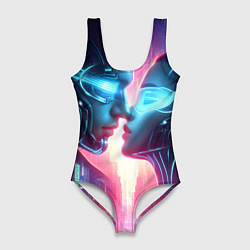 Купальник-боди 3D женский Cyber neon kiss - ai art fantasy, цвет: 3D-принт