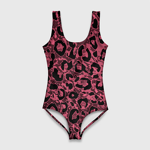 Женский купальник-боди Тёмный пыльно-розовый стилизация под леопарда / 3D-принт – фото 1