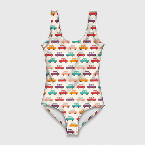 Женский купальник-боди Цветные машинки паттерн / 3D-принт – фото 1