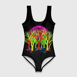 Купальник-боди 3D женский Neon trees, цвет: 3D-принт