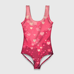 Женский купальник-боди Розовый с сердечками паттерн