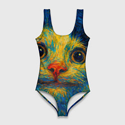 Купальник-боди 3D женский Мемный кот в стиле Ван Гога, цвет: 3D-принт