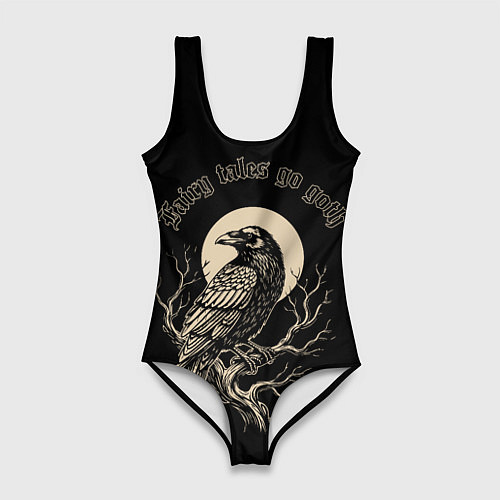 Женский купальник-боди Ворона сидит на ветке на фоне полной луны / 3D-принт – фото 1