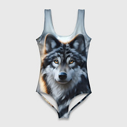 Купальник-боди 3D женский Морда волка - Россия, цвет: 3D-принт